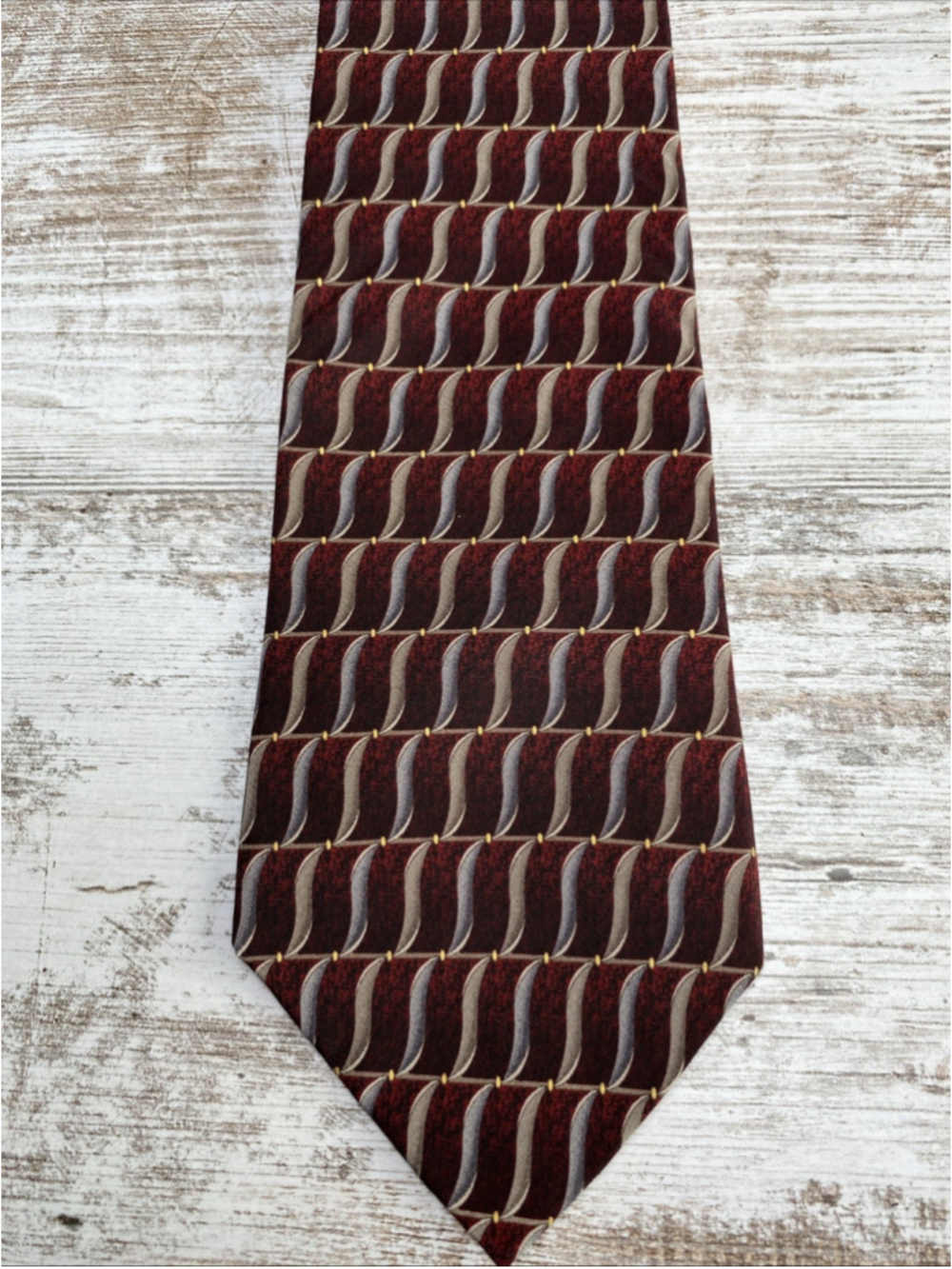 Vintage Raphael Silk Tie Burgundy Geometric Pattern Handmade Classic Necktie